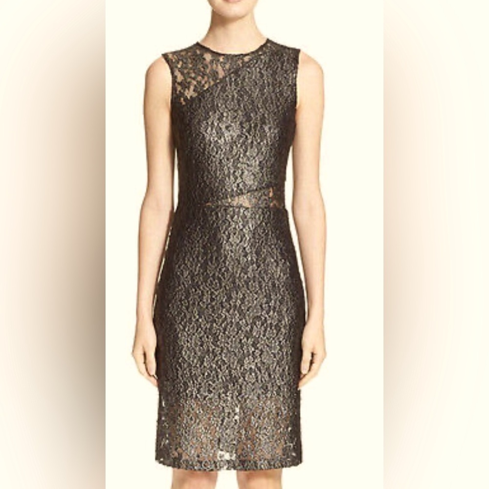 Parker Black and Gold Lace Sheath Dress